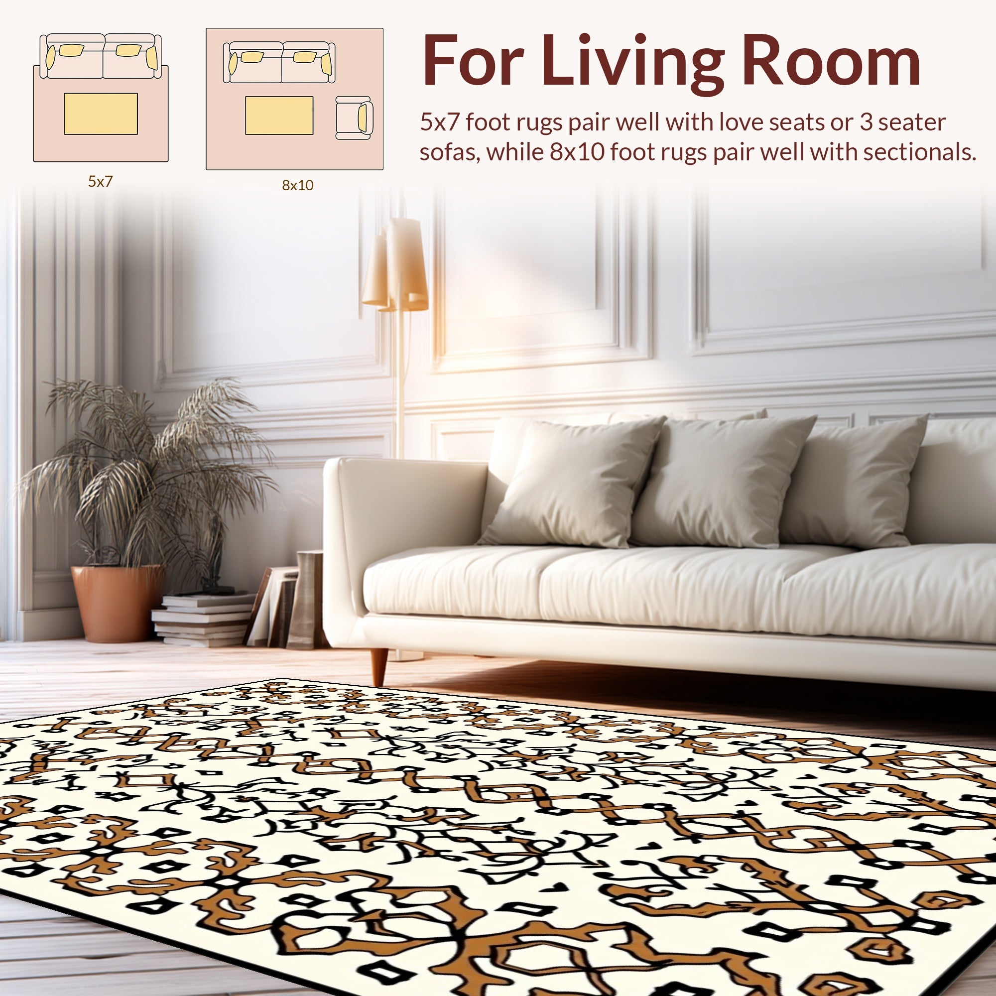 Brown Black Intricate Scrollwork Design Rug