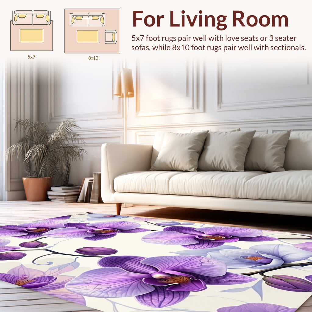 Purple Orchid Floral Pattern Rug