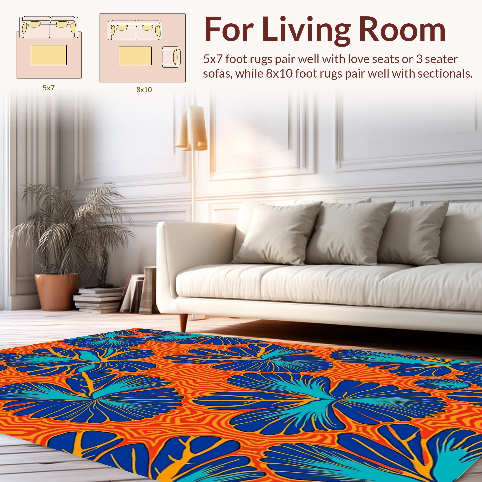 Bold Blue Floral Wave Pattern Rug