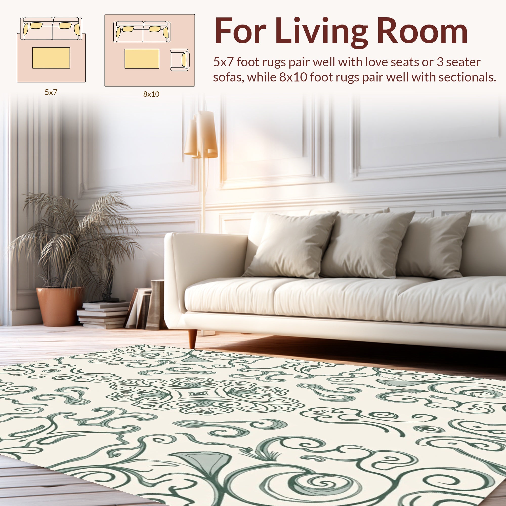 Elegant Swirl Floral Pattern Rug