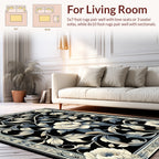 Black Floral Leaf Intricate Pattern Rug