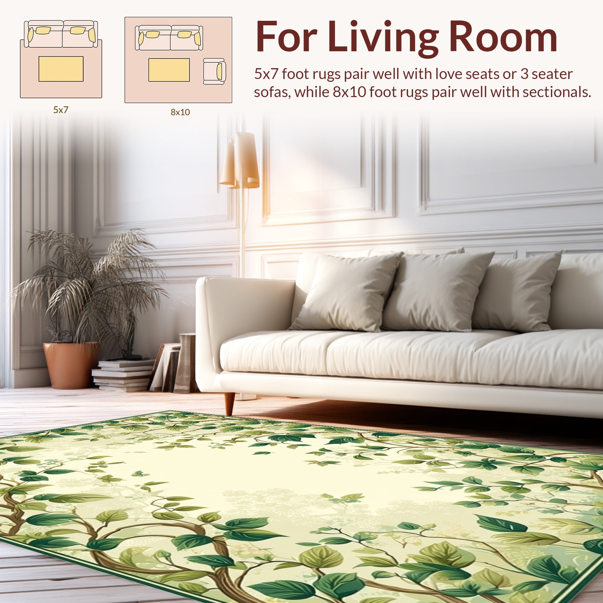 Vine And Leaf Patterned Garden Rug