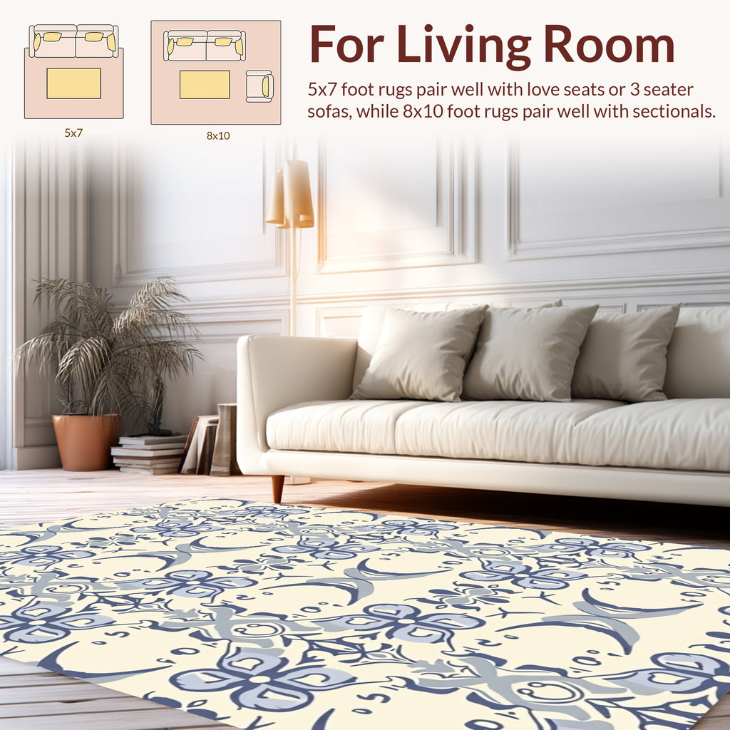 Classic Blue Cream Floral Pattern Rug