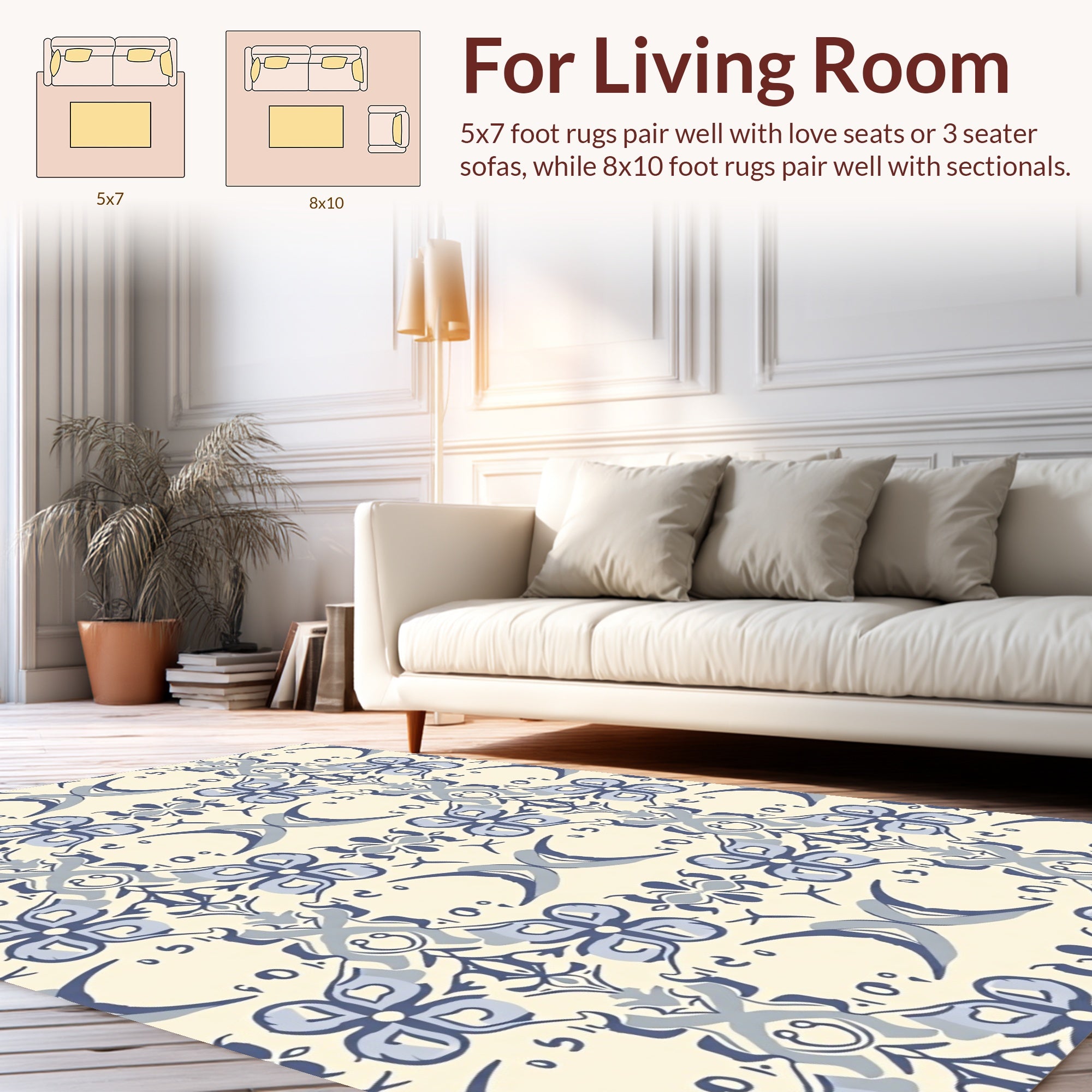 Classic Blue Cream Floral Pattern Rug