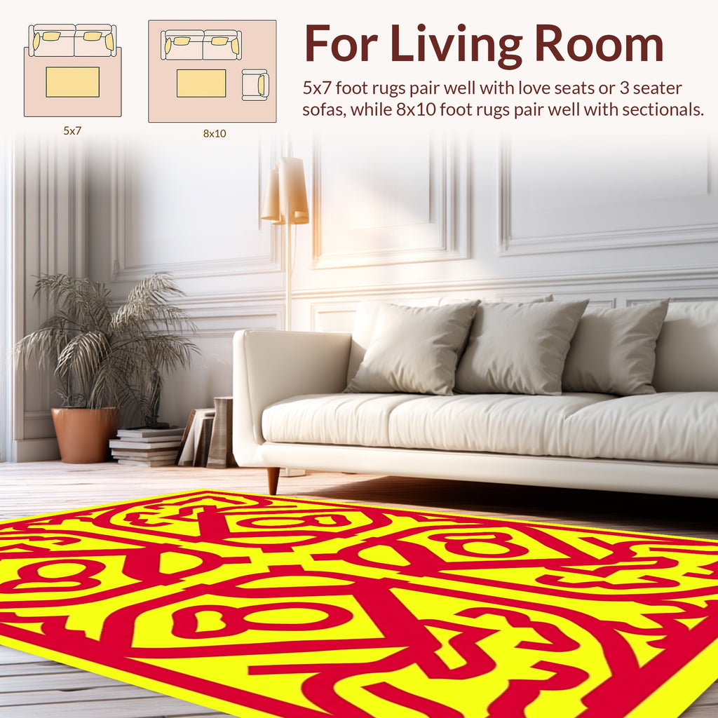 Bold Geometric Symmetry Red Yellow Rug