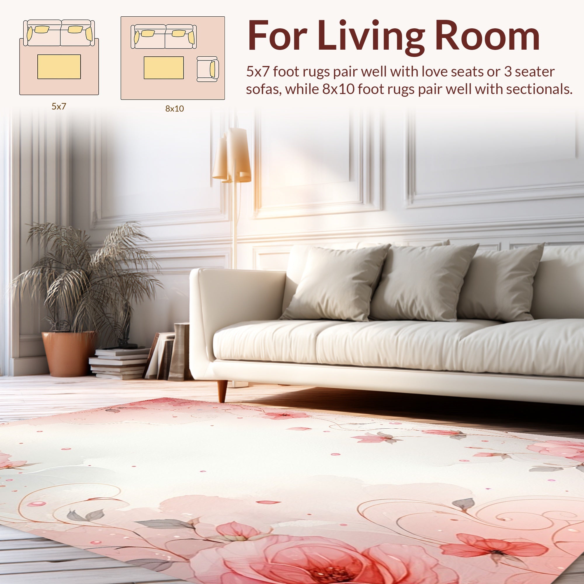 Watercolor Floral Vines Gentle Pink Rug