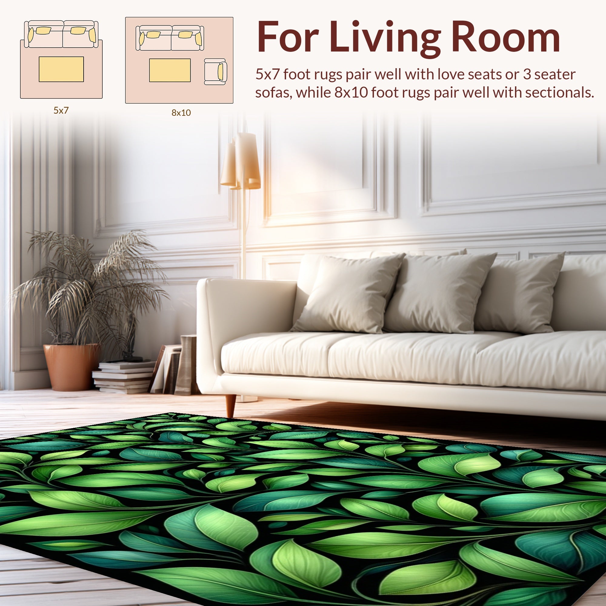 Lush Greenery Leaf Pattern Rug