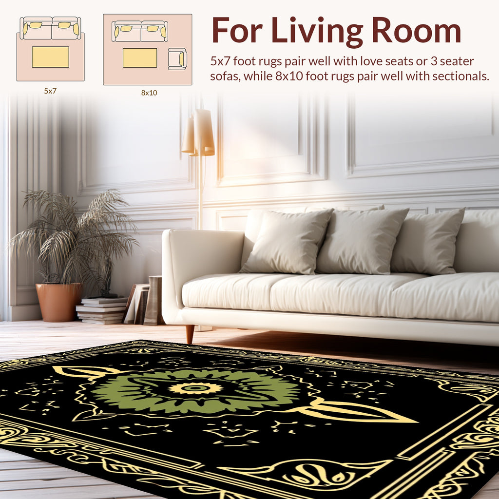 Emerald Floral Mandala Art Rug