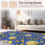 Bold Floral Pattern Blue Yellow Rug