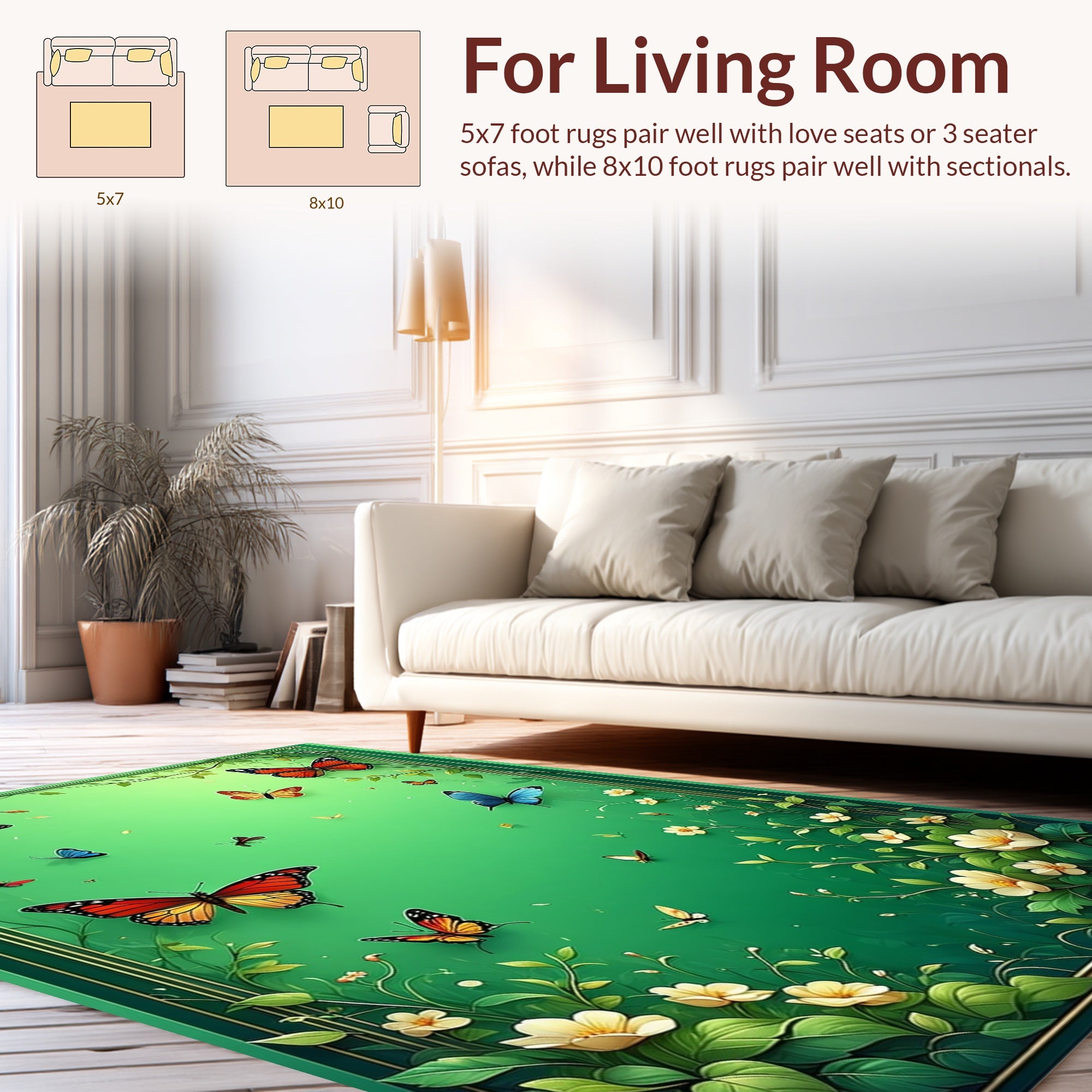 Whimsical Butterfly Garden Floral Scroll Rug