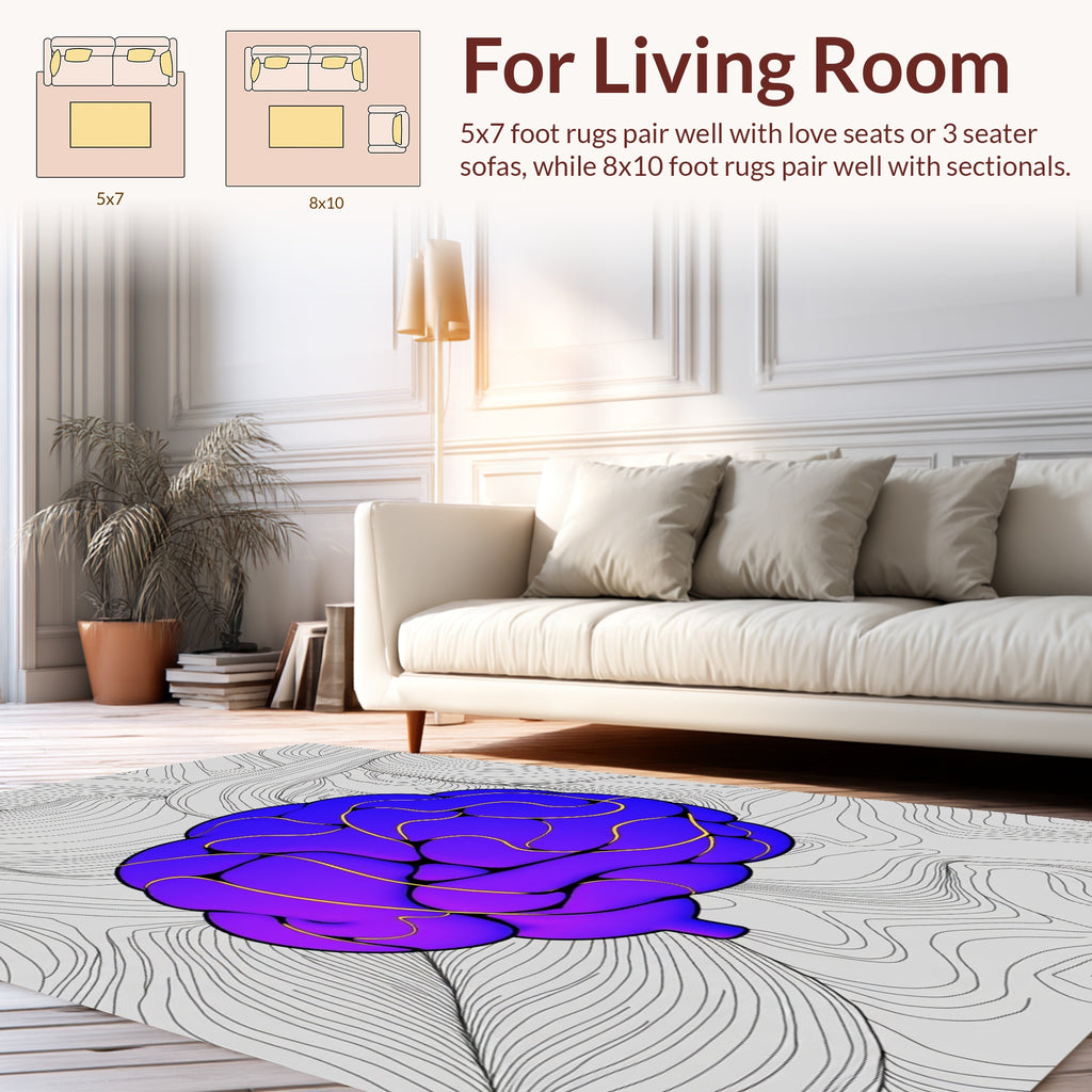 Abstract Brain Pattern With Gold Lines Rug