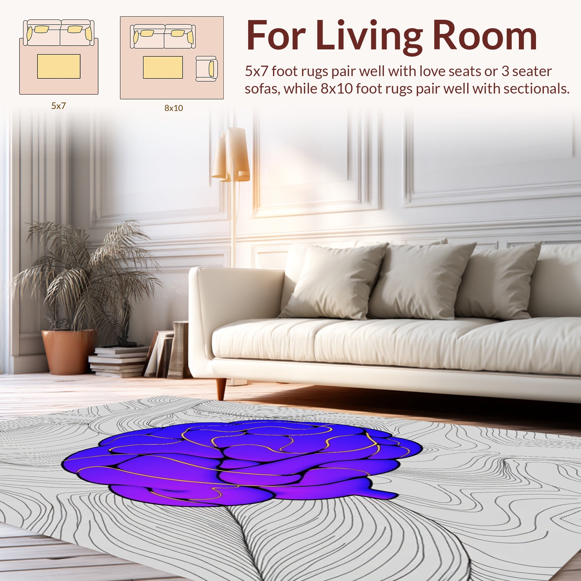 Abstract Brain Pattern With Gold Lines Rug