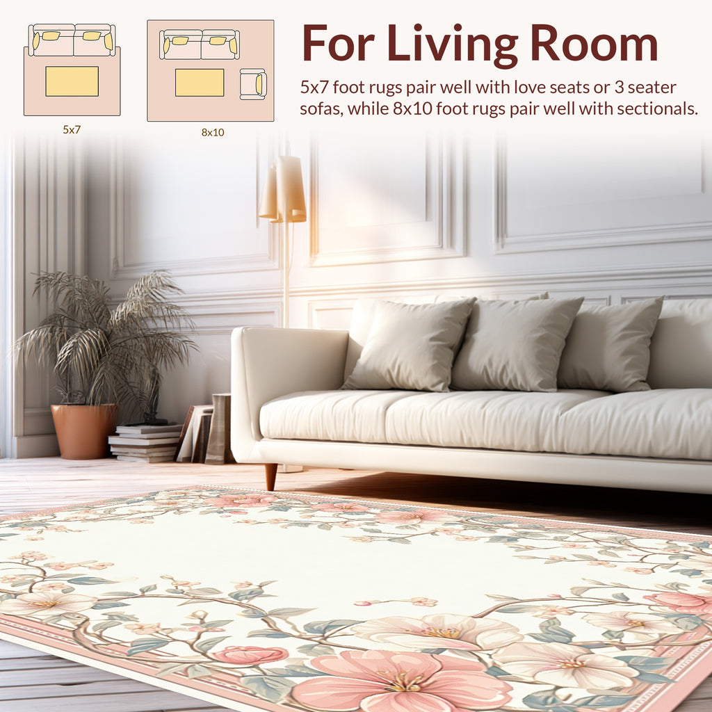 Soft Pink Cherry Blossom Floral Design Rug