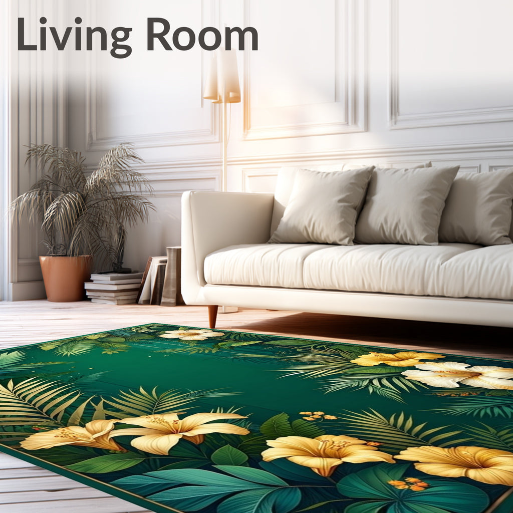Lush Tropical Floral Botanical Design Rug