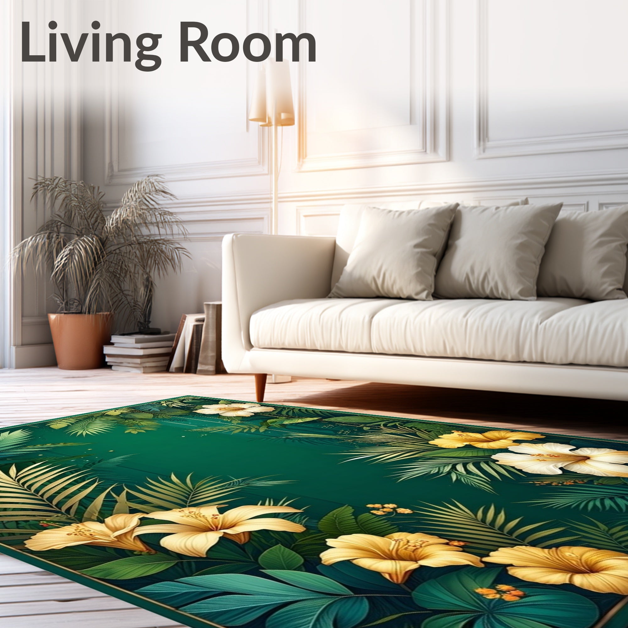 Lush Tropical Floral Botanical Design Rug