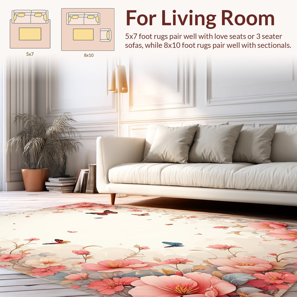 Whimsical Butterflies Floral Garden Design Rug