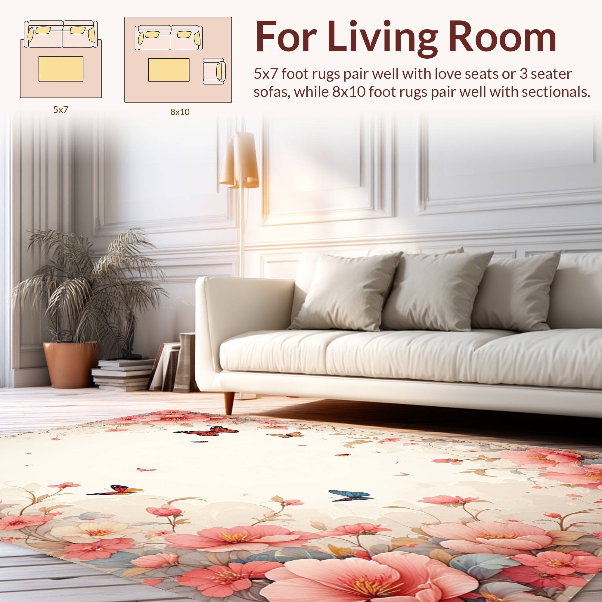 Whimsical Butterflies Floral Garden Design Rug