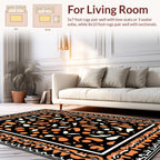 Bold Black Orange Floral Frame Rug