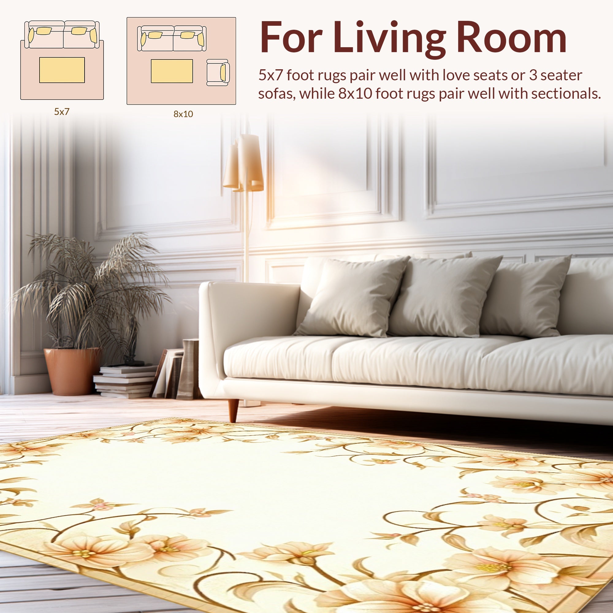 Soft Floral Vine Border Cream Rug