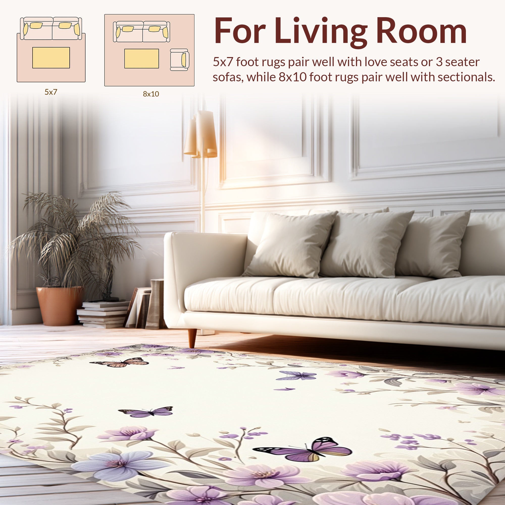 Whimsical Floral Butterfly Meadow Design Rug