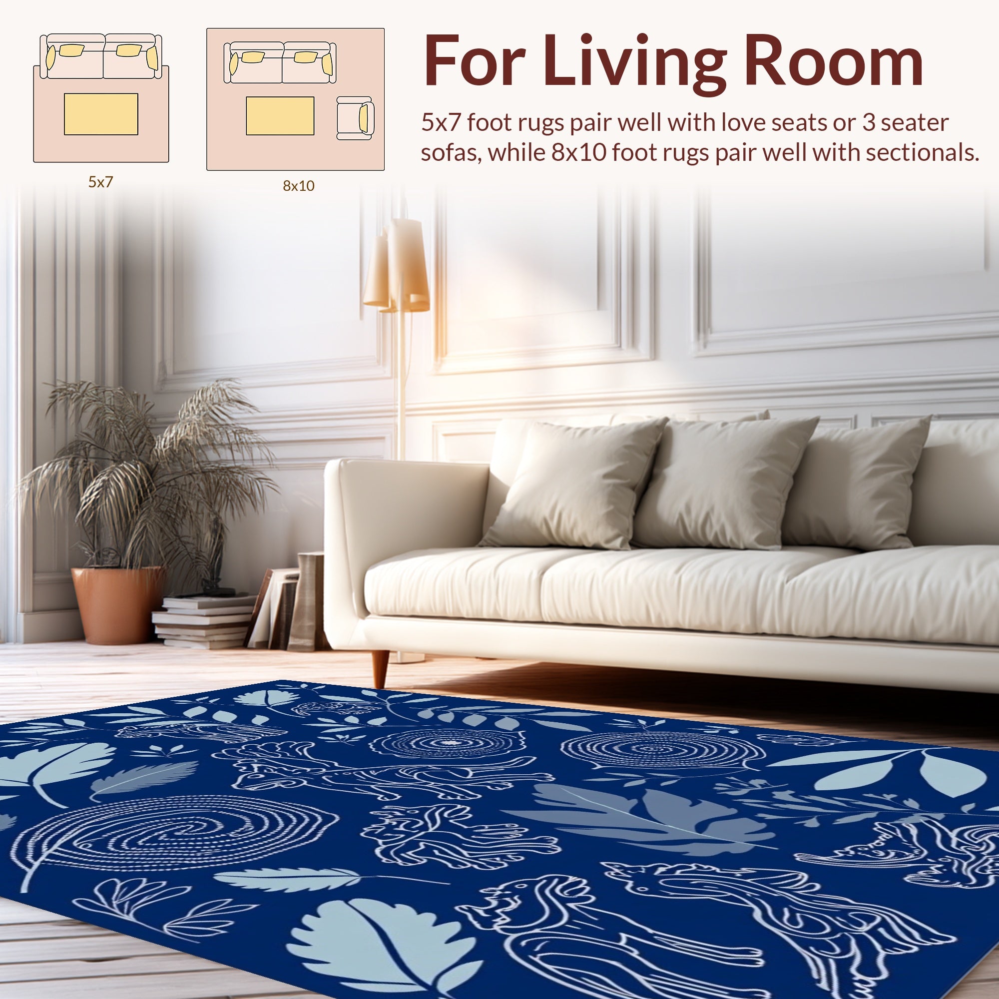 Whimsical Creatures and Botanical Print Rug