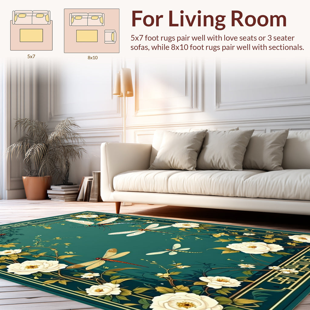 Elegant Dragonfly Floral Art Nouveau Rug