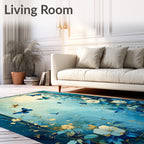 Blue Floral Butterfly Dragonfly Garden Print Rug