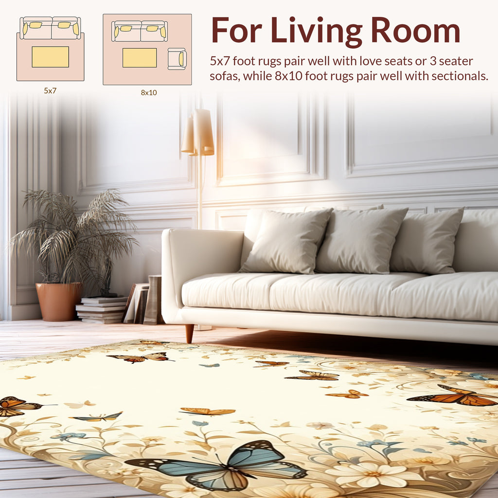 Elegant Butterfly and Floral Whimsical Pattern Rug