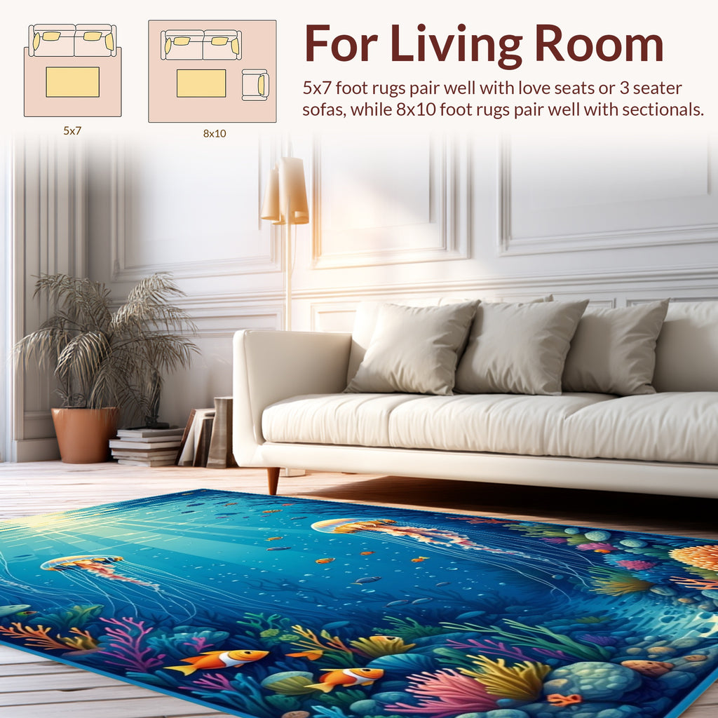 Underwater Jellyfish Coral Reef Scene Rug