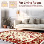 Intricate Floral Red Cream Tile Pattern Rug