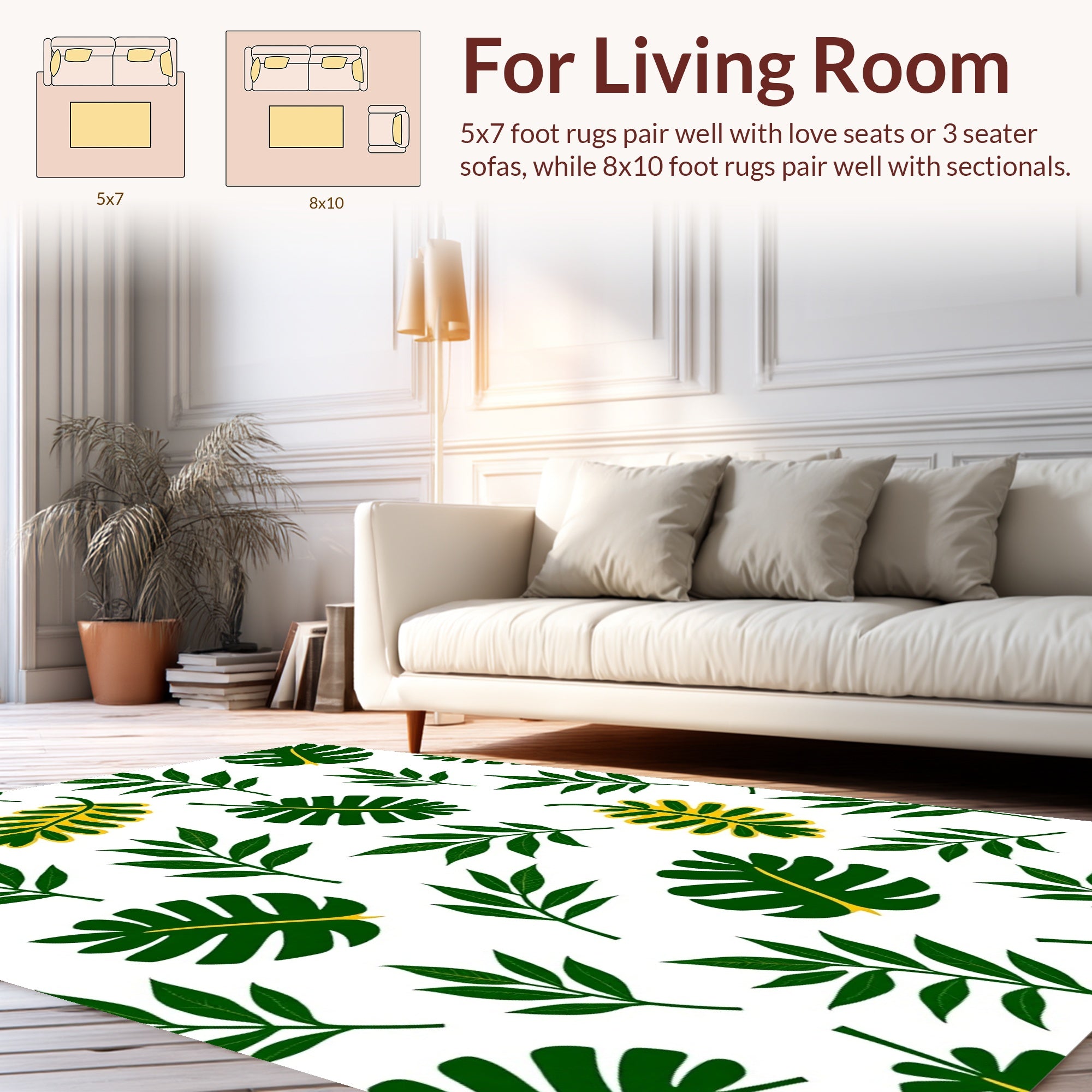 Tropical Leaf Pattern With Yellow Accents Rug