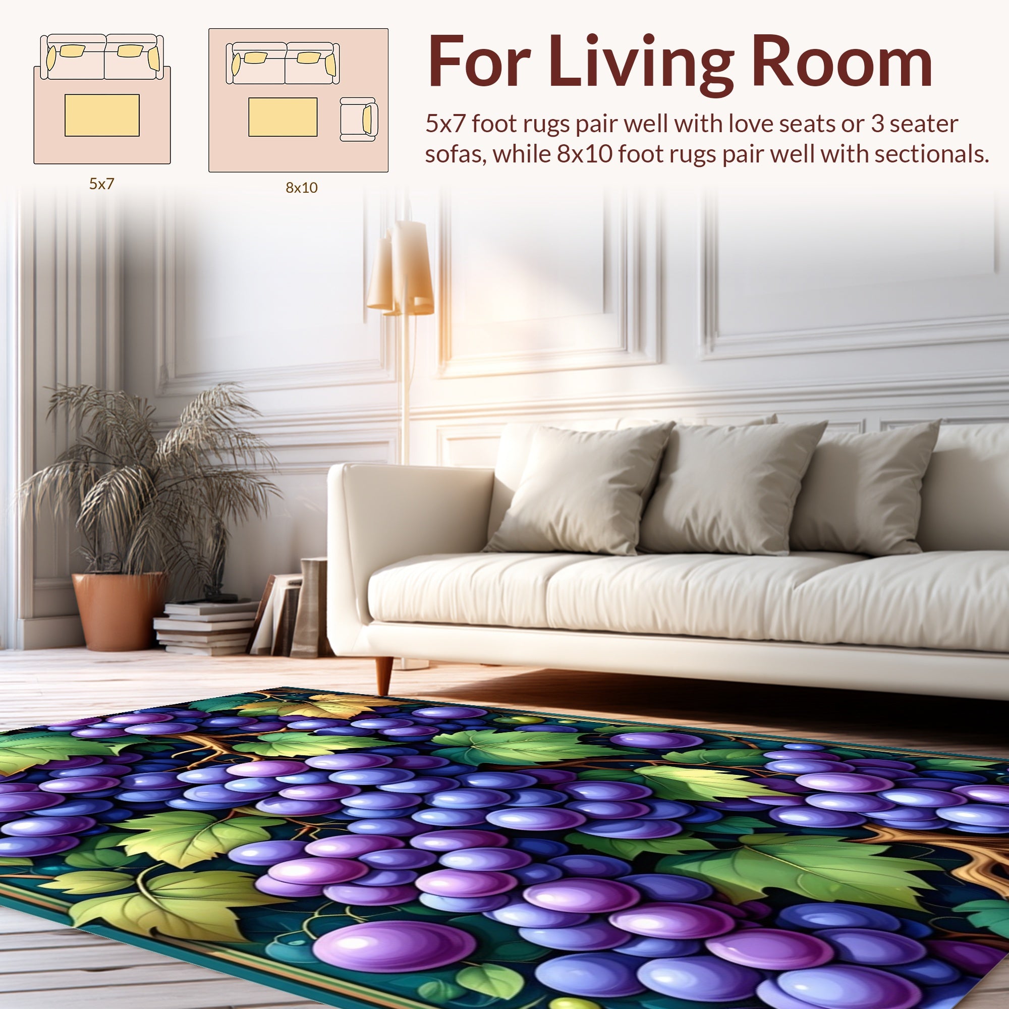 Vibrant Purple Grapes Botanical Pattern Rug