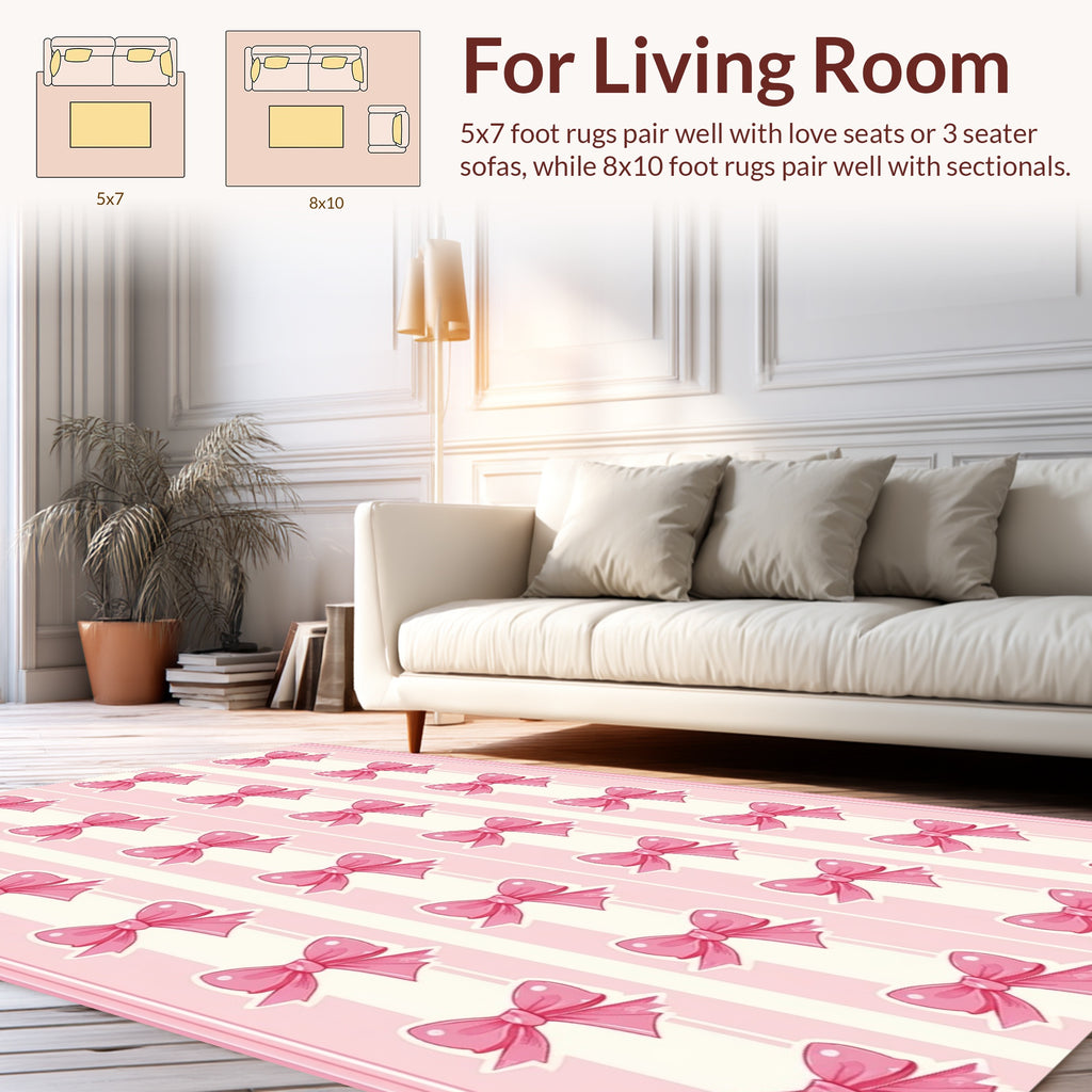 Pink Bow Pattern With Stripes Rug