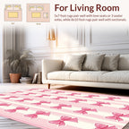 Pink Bow Pattern With Stripes Rug