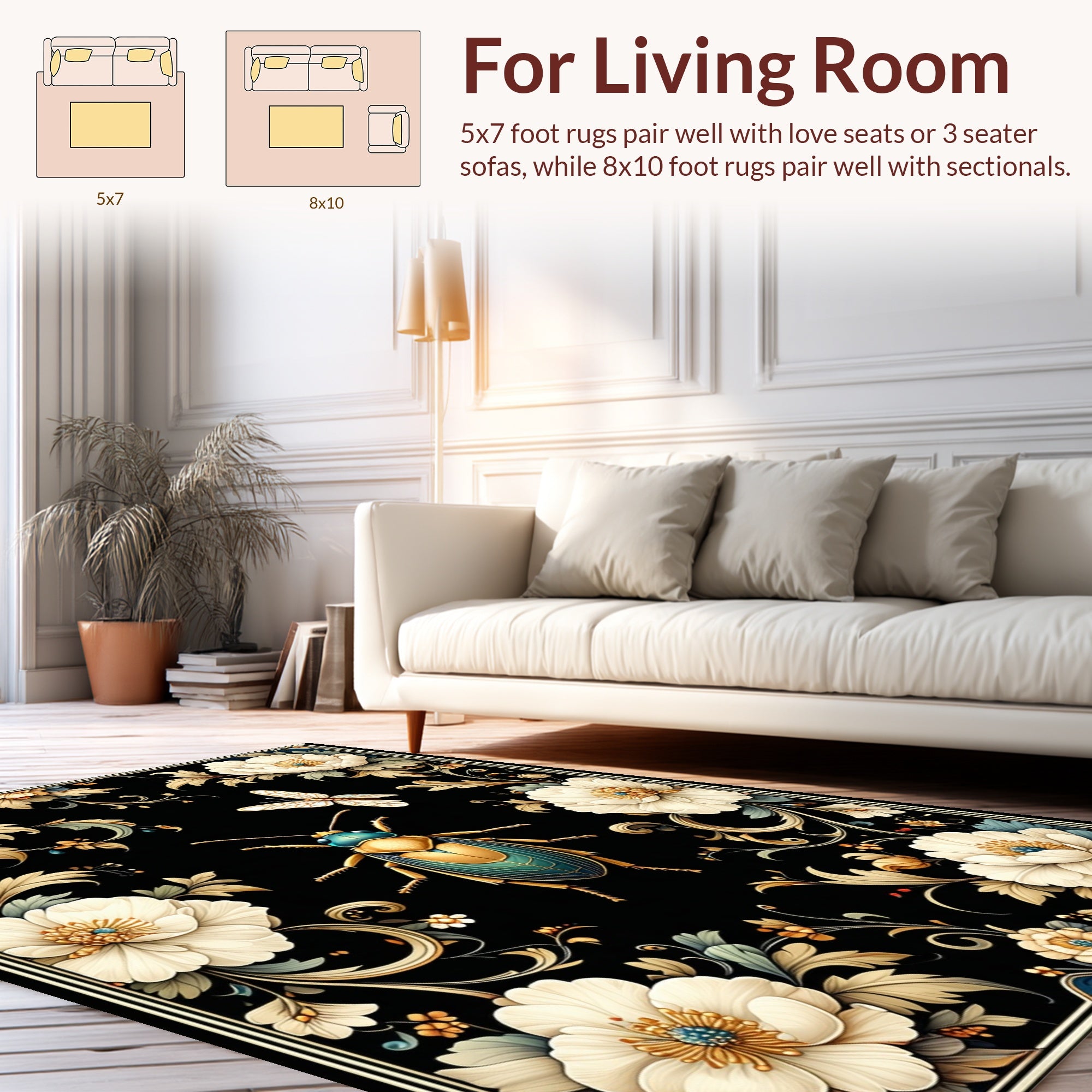 Ornate Floral Insect Pattern Rug