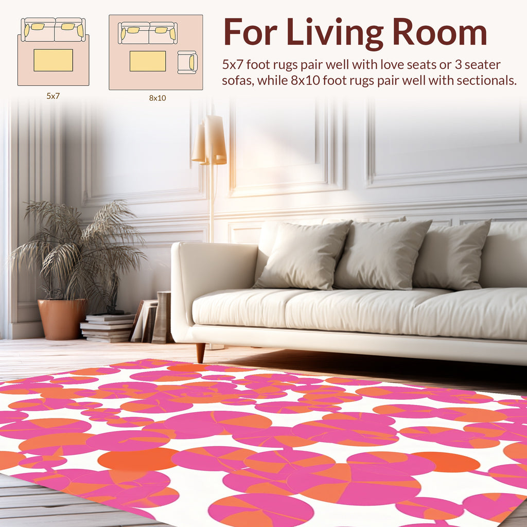 Pink Orange Abstract Geometric Circles Rug