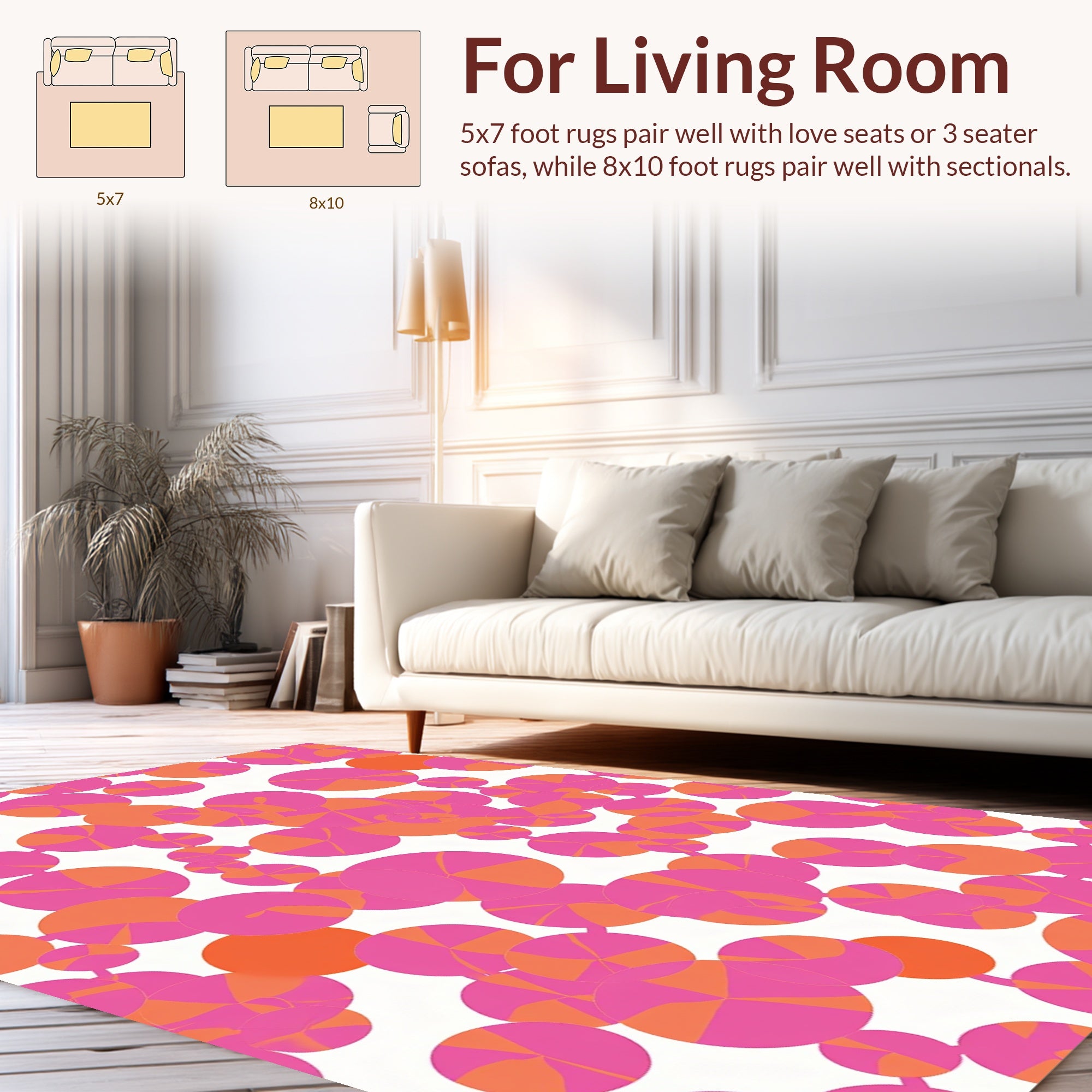 Pink Orange Abstract Geometric Circles Rug