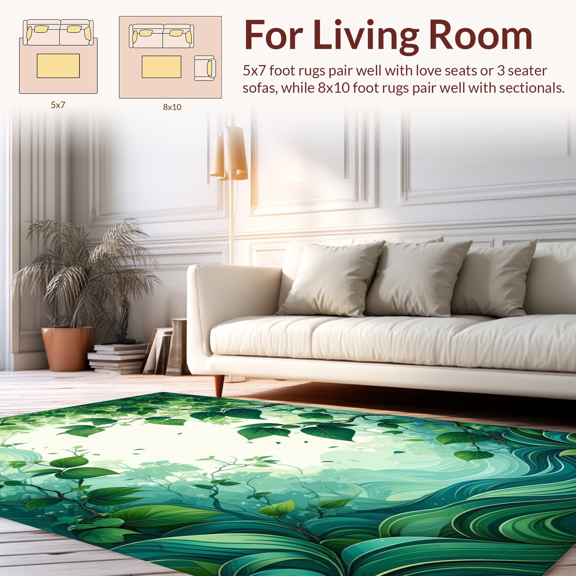 Lush Greenery Forest Wave Pattern Rug