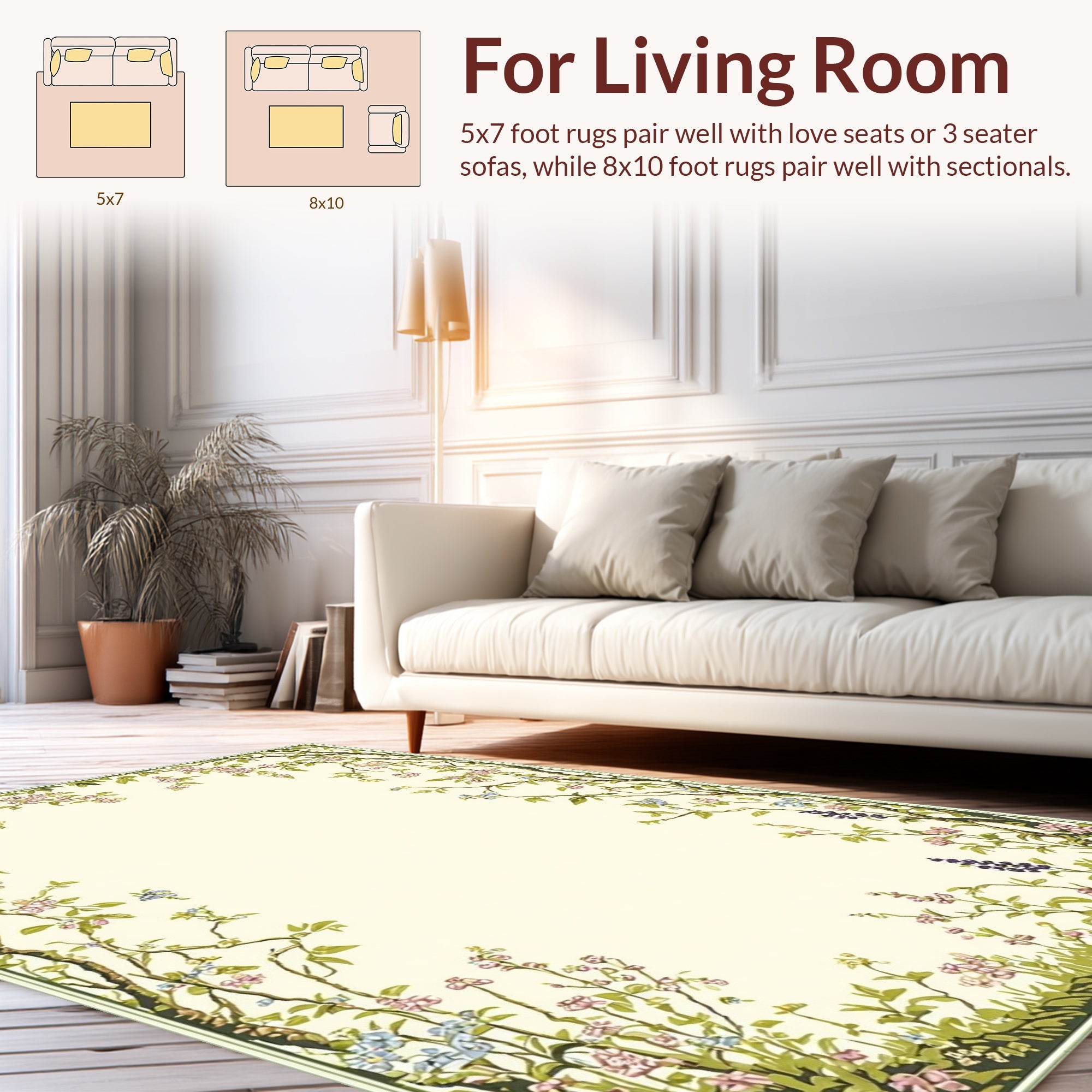 Vintage Floral Branches and Leaves Rug