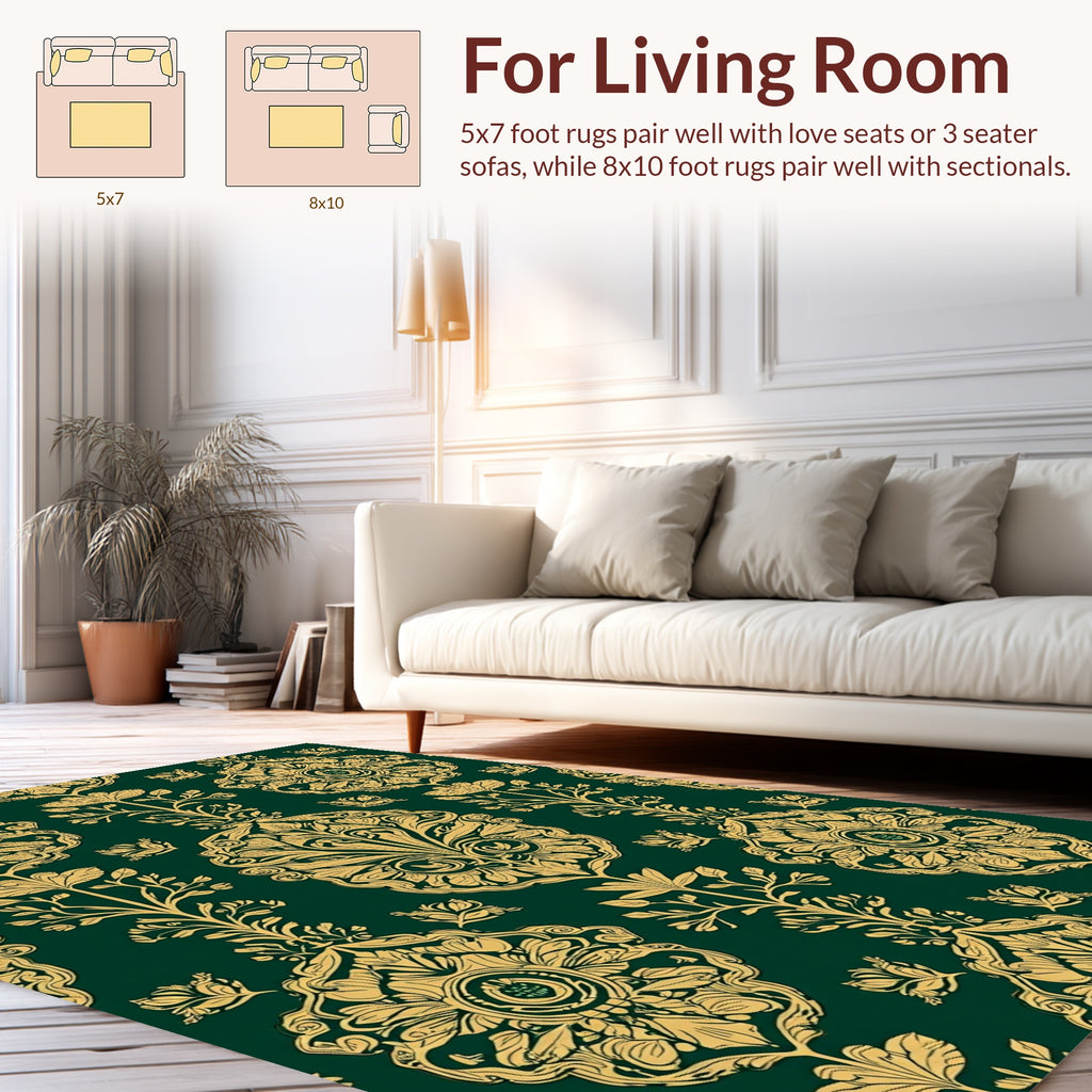 Emerald Gold Ornate Floral Pattern Rug