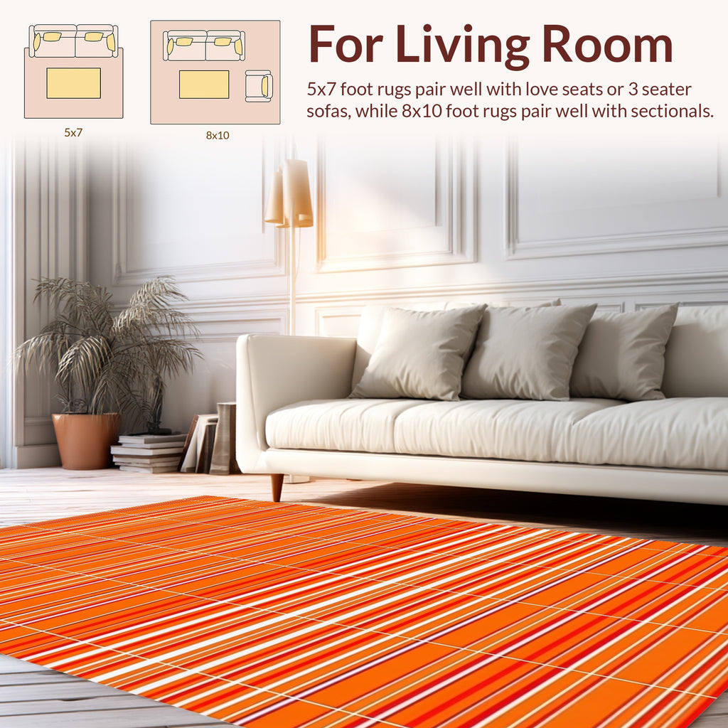 Orange Red Stripe Pattern Rug