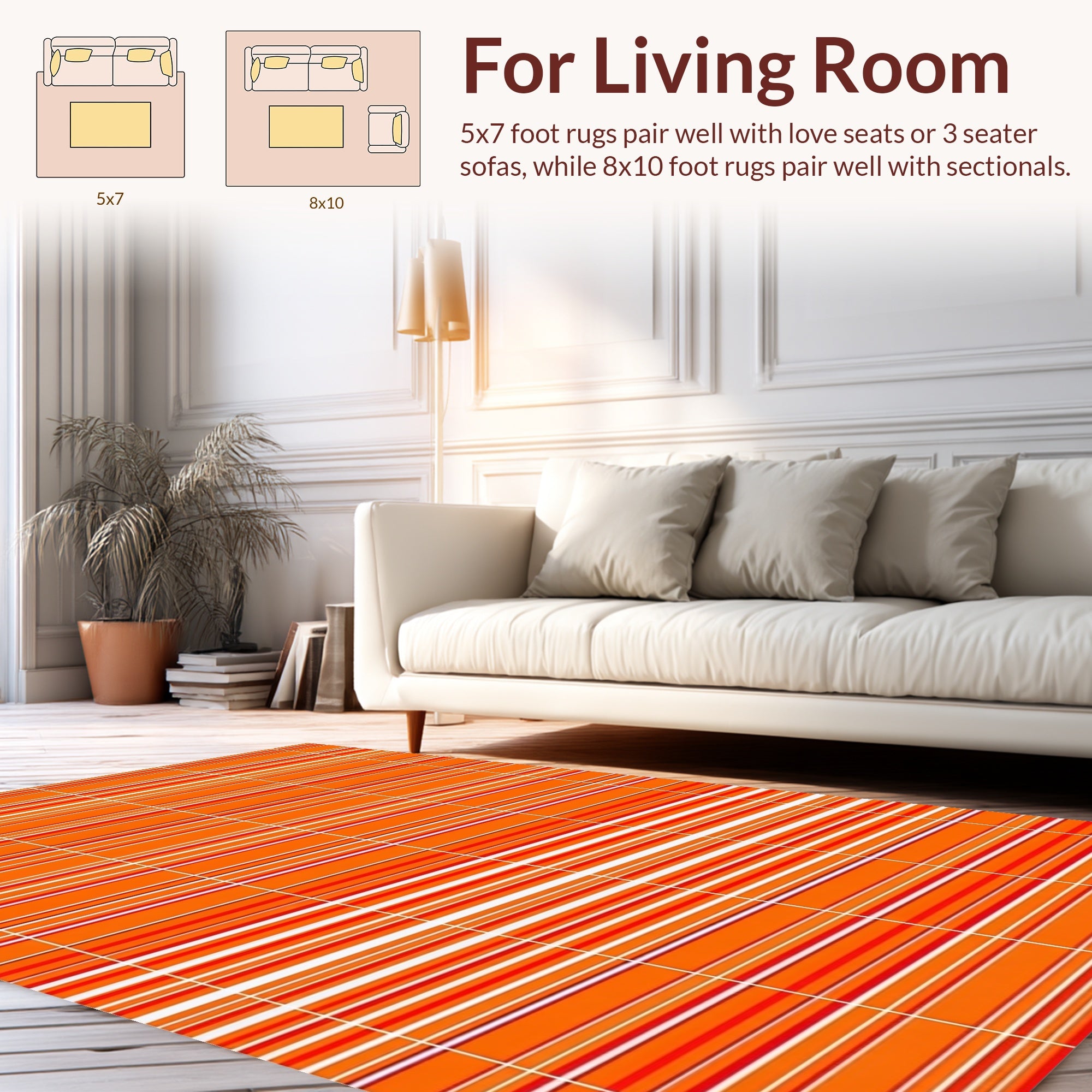 Orange Red Stripe Pattern Rug