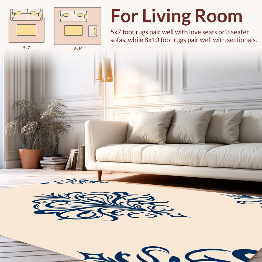 Classic Blue Damask Ornament Rug