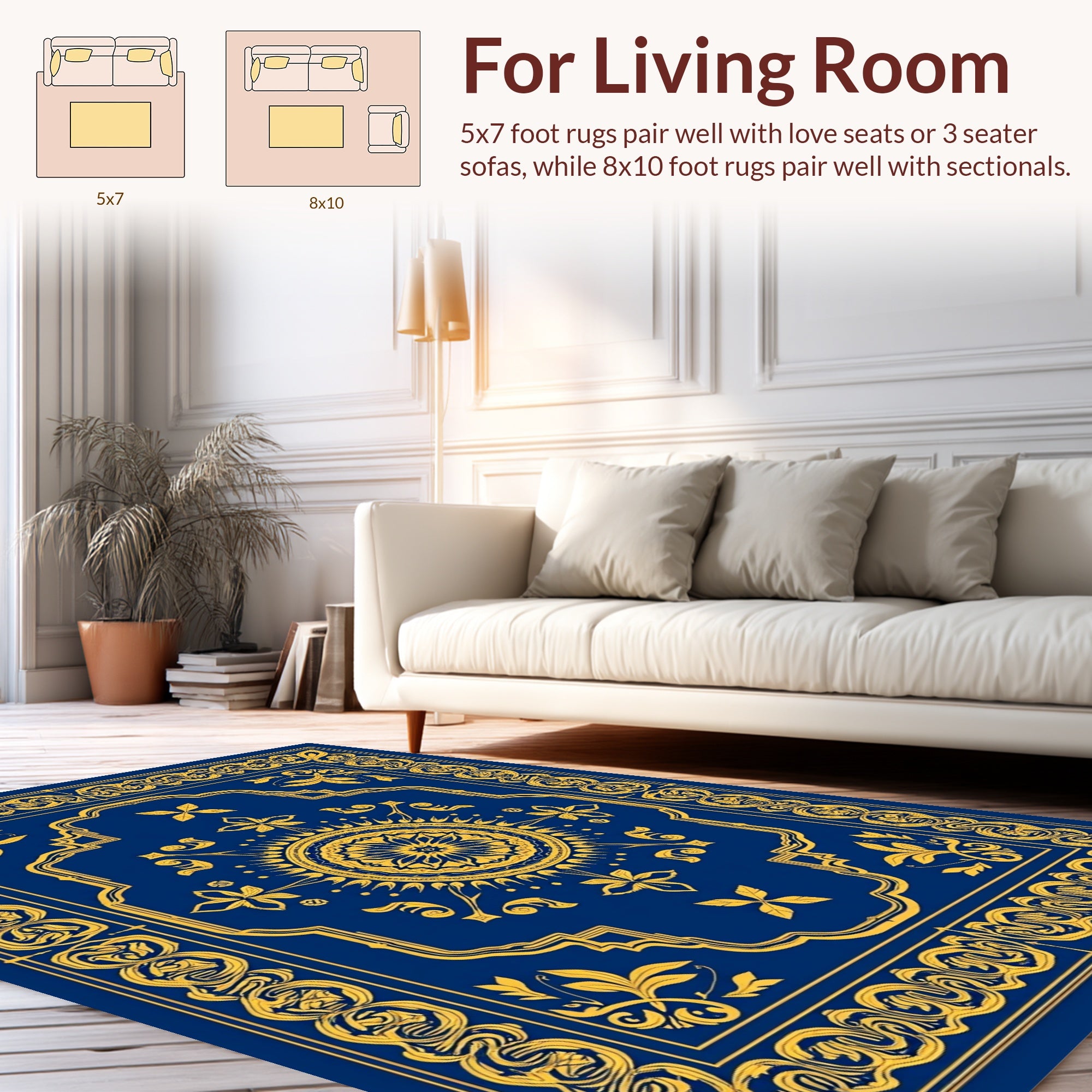Ornate Golden Sunburst Mandala Rug