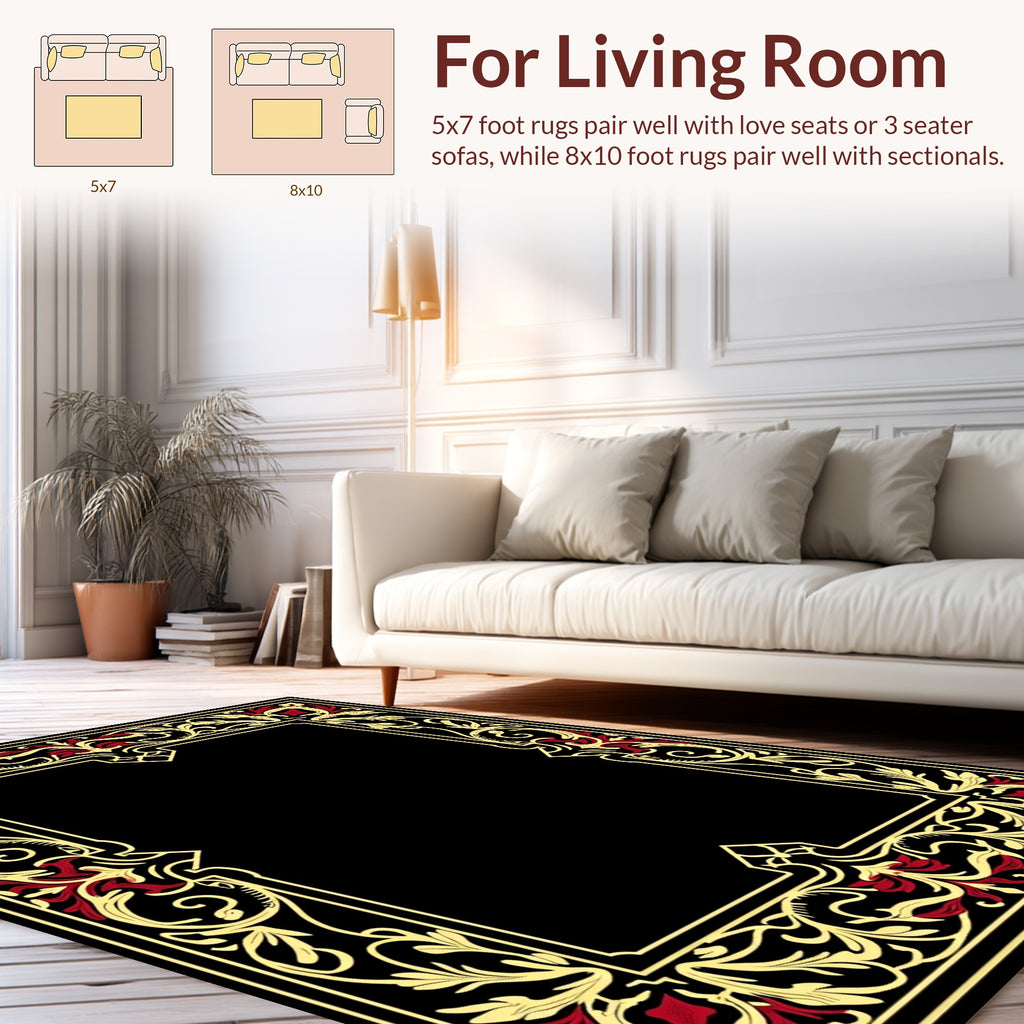 Ornate Flourish Red Gold Border Rug
