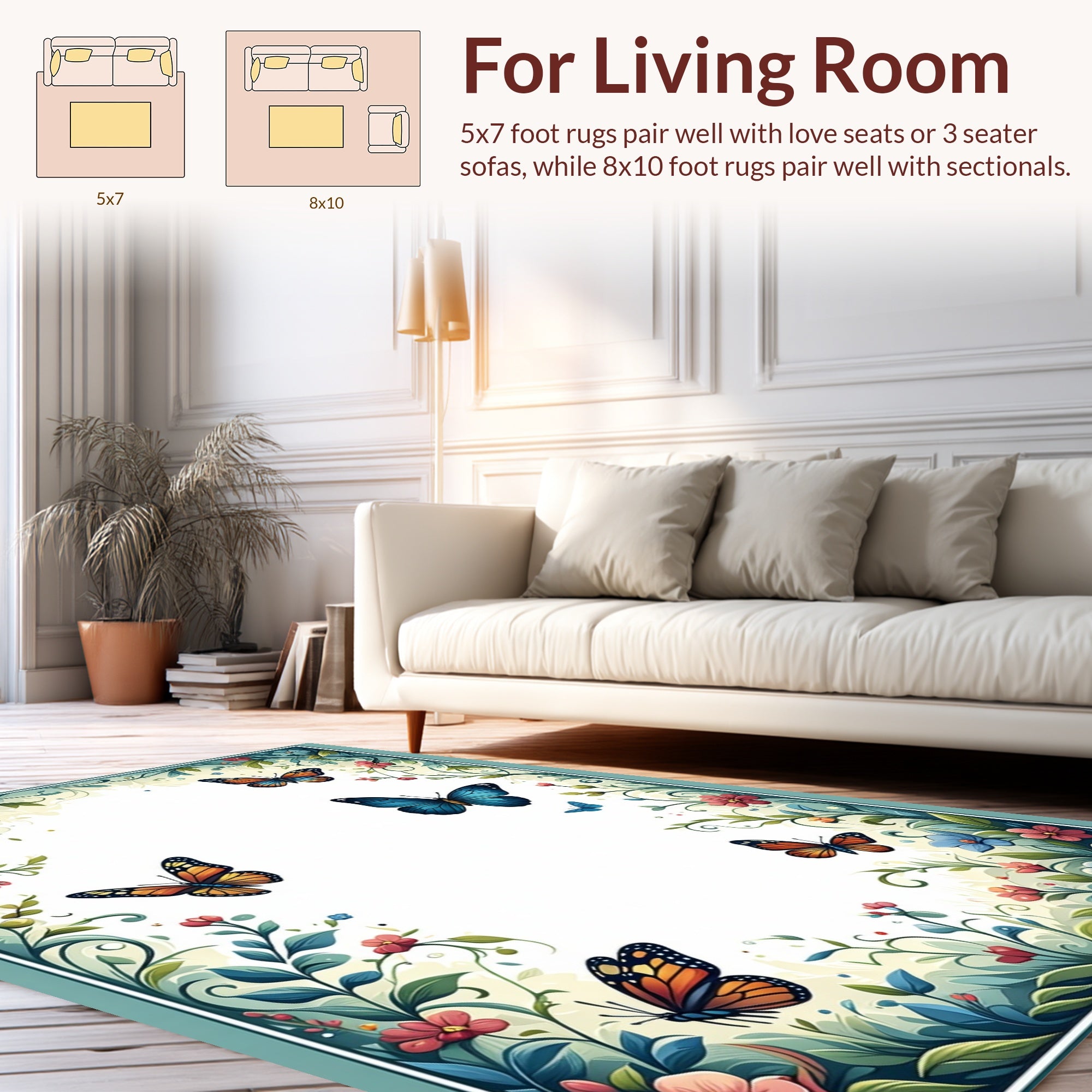 Whimsical Butterflies and Floral Garden Design Rug