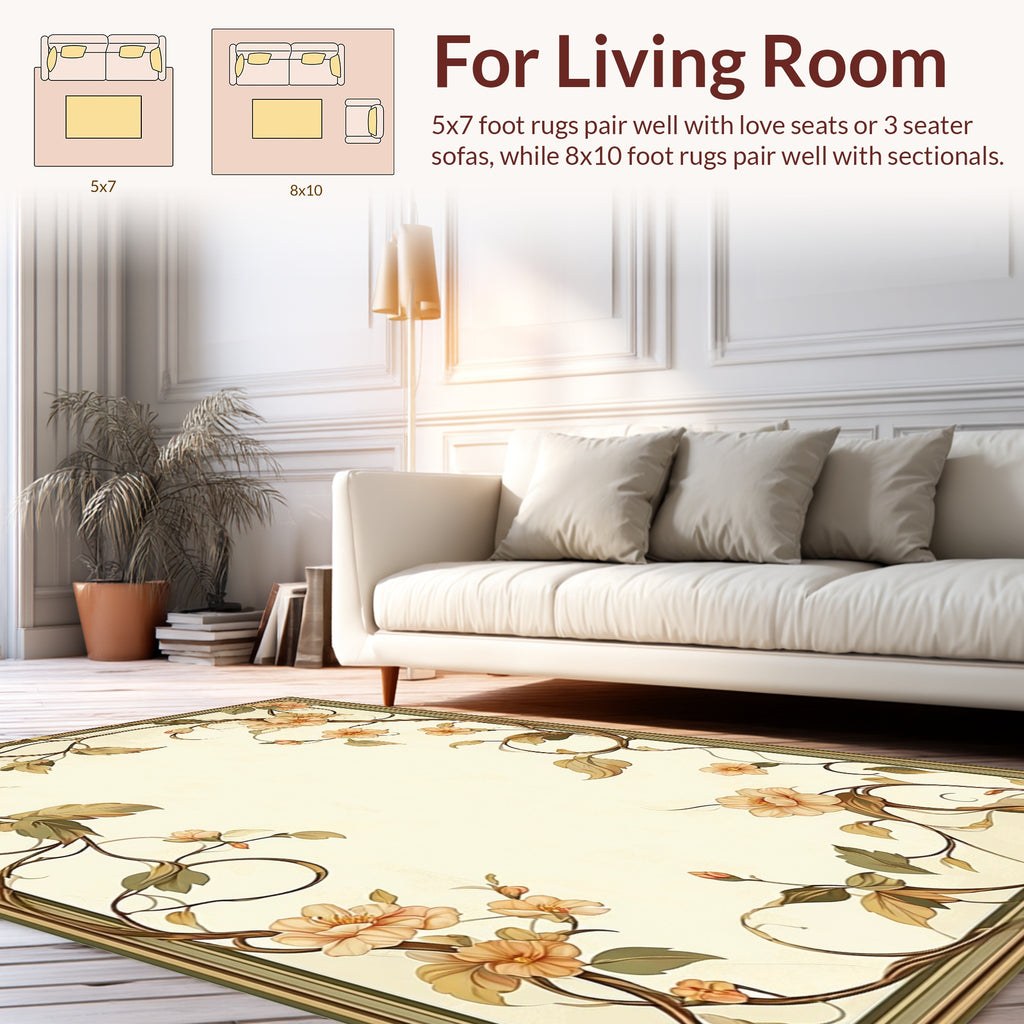 Soft Floral Vine Border Design Rug