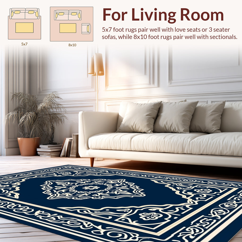 Ornate Blue Cream Medallion Rug
