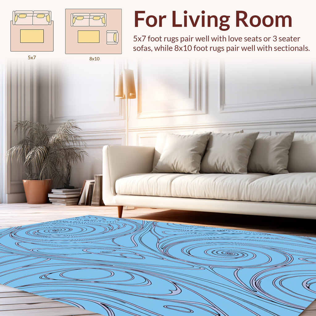 Whimsical Swirls Abstract Blue Pattern Rug