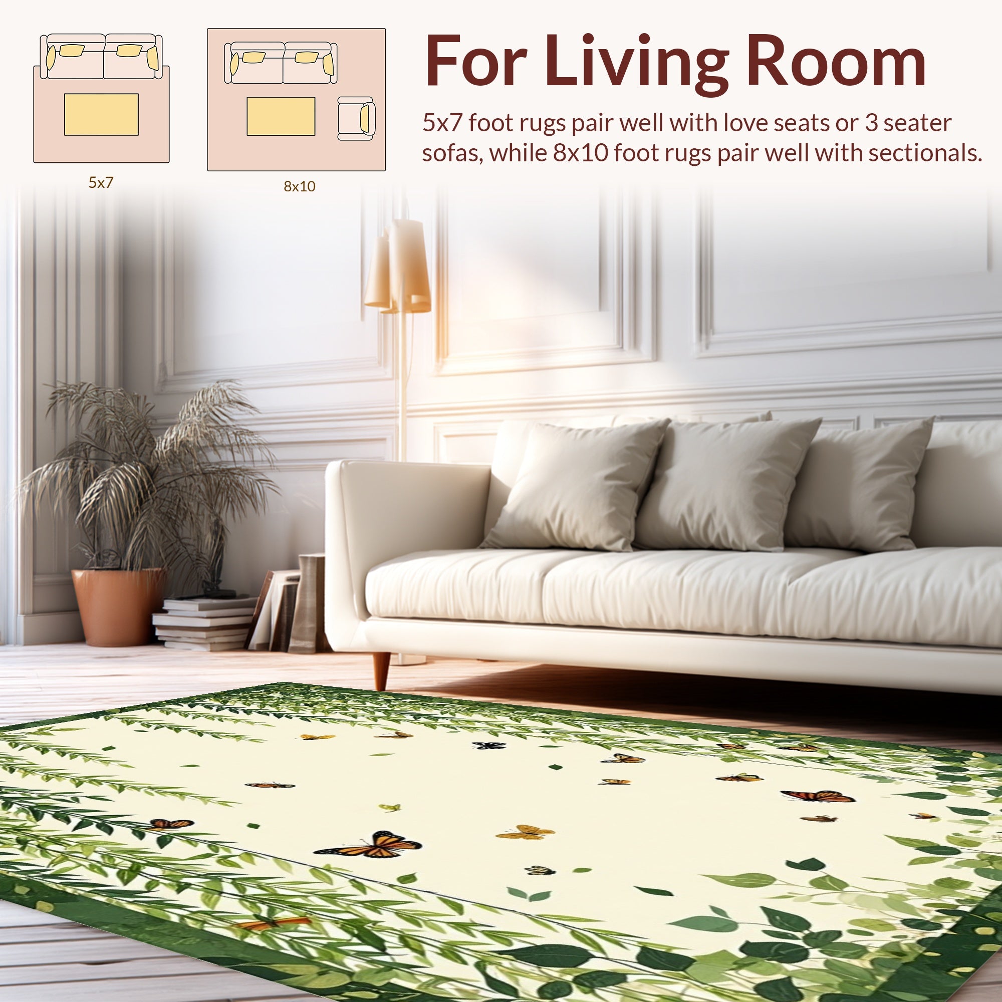 Whimsical Willow Branches Butterfly Pattern Rug
